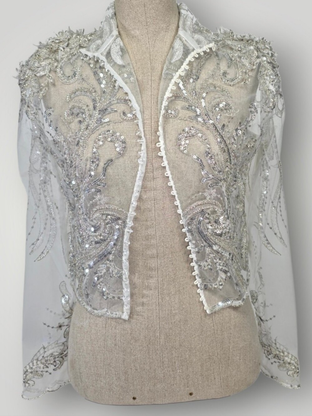 Milla by Lorenzo Rossi Bridal Bolero EU 40 Beaded Sequin Sheer Cardigan Jacket